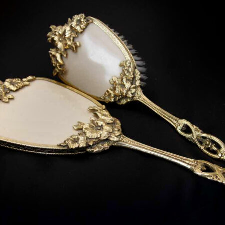 24K Gold Plated Vintage Brush and Mirror