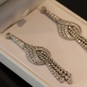 Platinum Art Deco Edwardian Earrings: 7 Carats Diamonds
